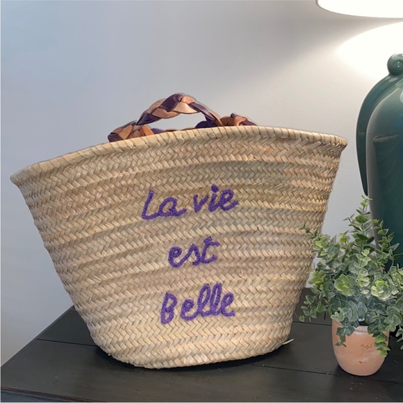 Handbags - French Inspired Market Woven Bag Leather Strap Quiet Luxury